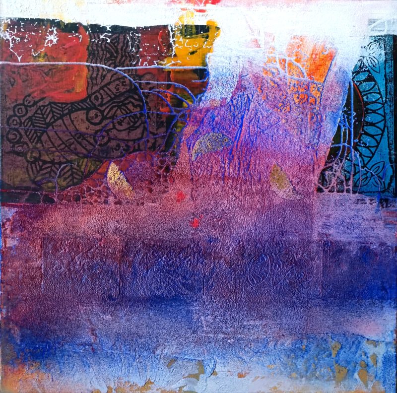 Saha Chahab, Jiroft, 2016, technique mixte sur toile pigments, acrylique et minéraux sur toile, 80 x 80 cm